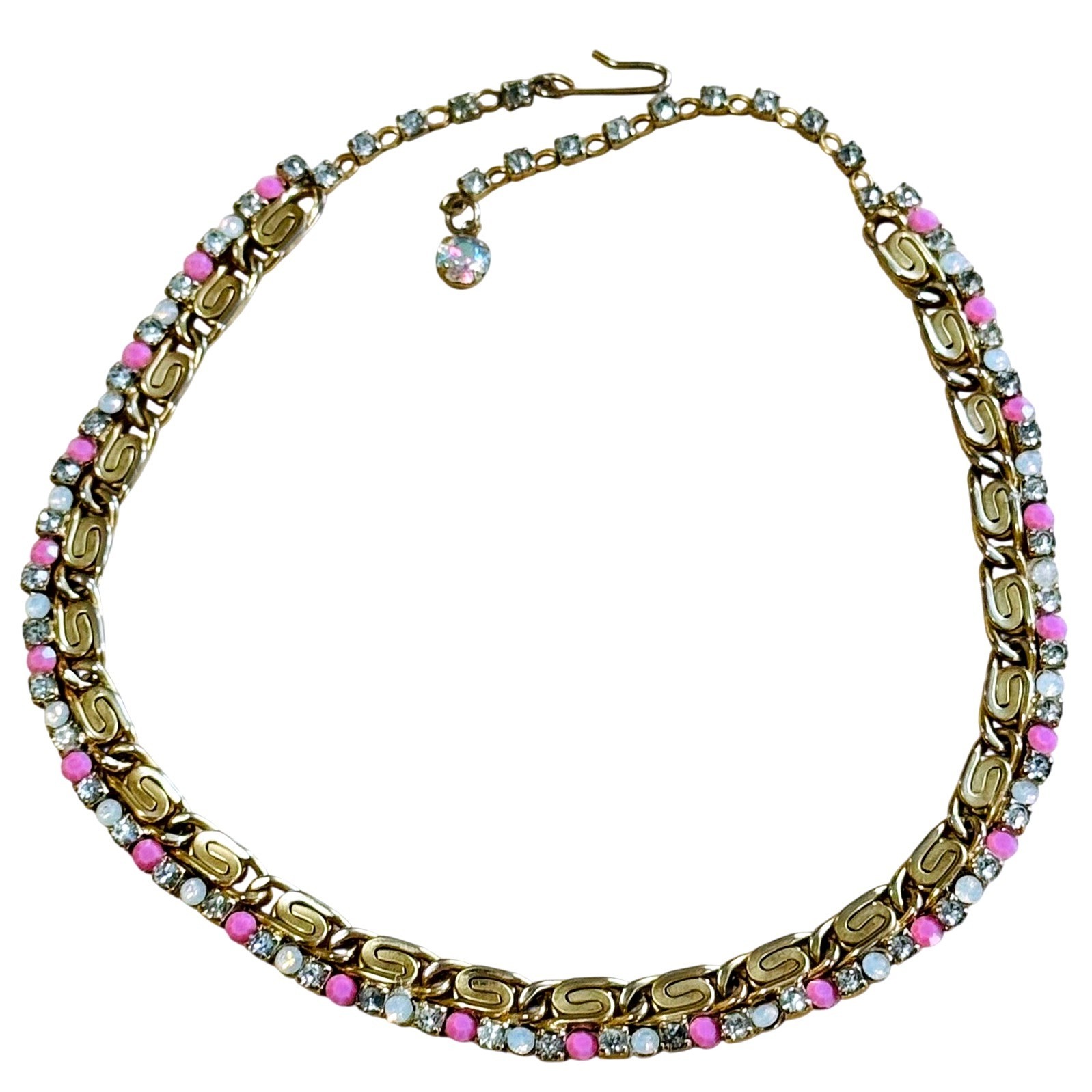Vtg Kramer Ny Signed Necklace Choker S Chain Pink Crystal Rhinestone Jeweled 16 375$